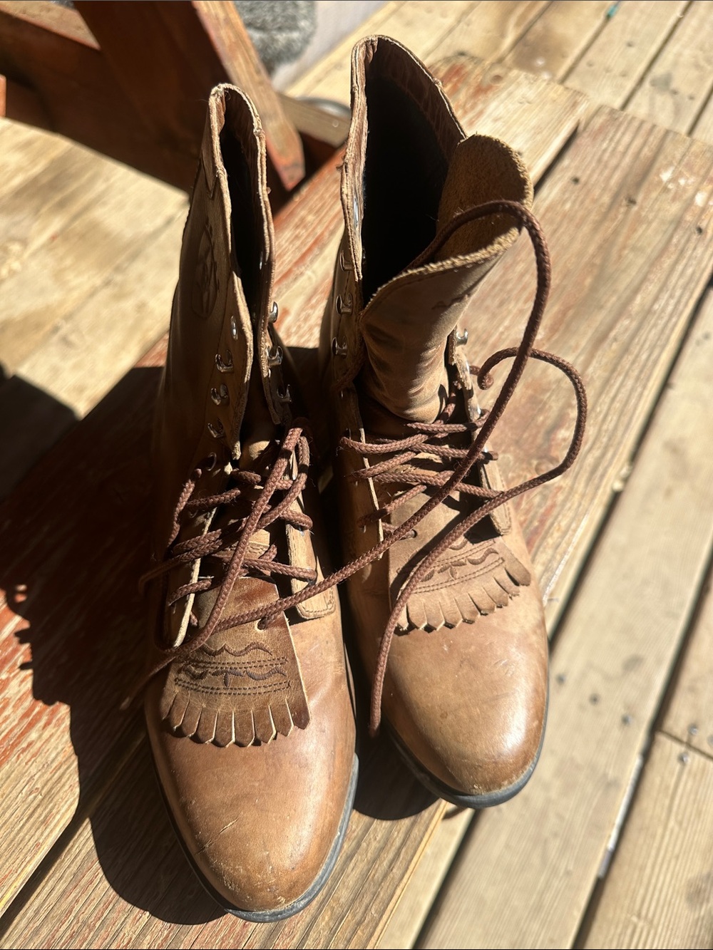 Women’s Ariat Brown Leather Lace-Up Moc Toe Boots 8.5